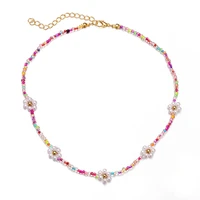 transparent korea lovely daisy flowers colorful beaded boho statement short choker necklace for women vacation jewelry