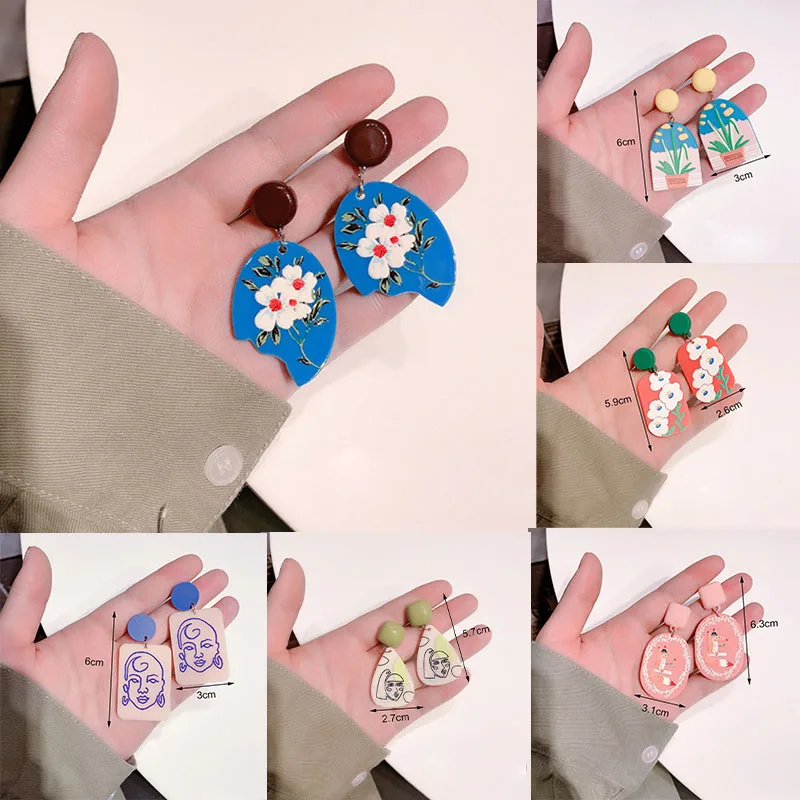 

2021 New South Korea Fun Graffiti Flower Earrings Fashion Temperament Flowers Acrylic Cute Art Girl Ear Stud Jewelry Accessories