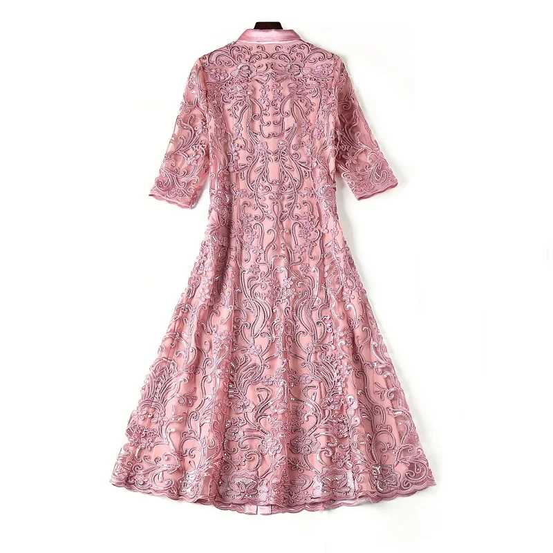 

XXXXL Dress Vestidos De Fiesta 2021 Spring Summer Party Fashionable Women Turn-down Collar Allover Appliques Embroidery Dress