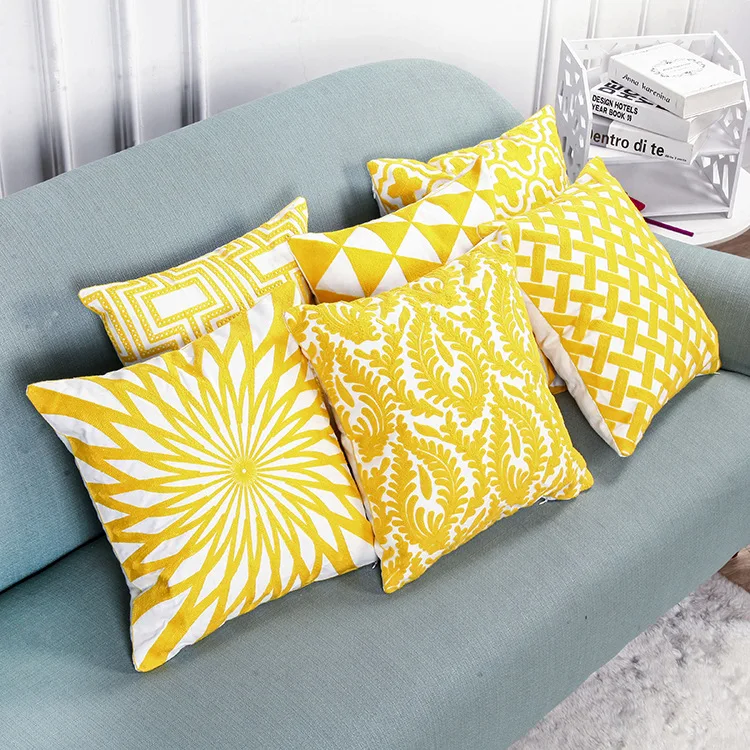 

Nordic high-end embroidered pillowcases cotton solid color geometric pillows cover 45x45cm home sofa decoration cushion covers