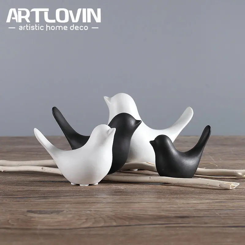 Скандинавская простая Матовая Белая/черная керамическая фигурка птицы милые