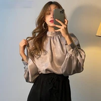 fashion women smooth blouse lantern sleeve solid korean shirt office lady slim blusas spring autumn elegant blouses