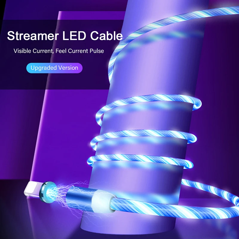 magnetic luminous cable led glow flowing micro usb type c fast charging cord for android phone bright charger cable for iphone x free global shipping