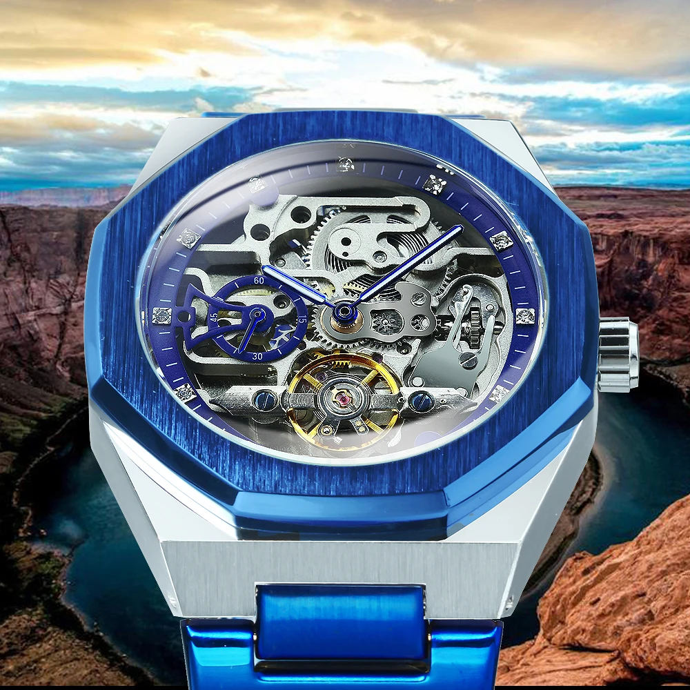 FORSINING Tourbillion Mechanical Watch for Men Automatic Steel Strap Skeleton Mens Watches Top Brand Luxury 2021 Reloj Hombre | Наручные