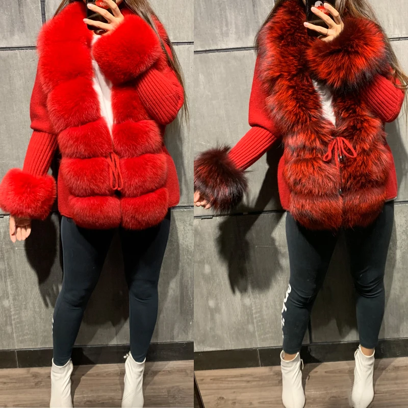 

women real fox ladies short sweater natural fur cardigan