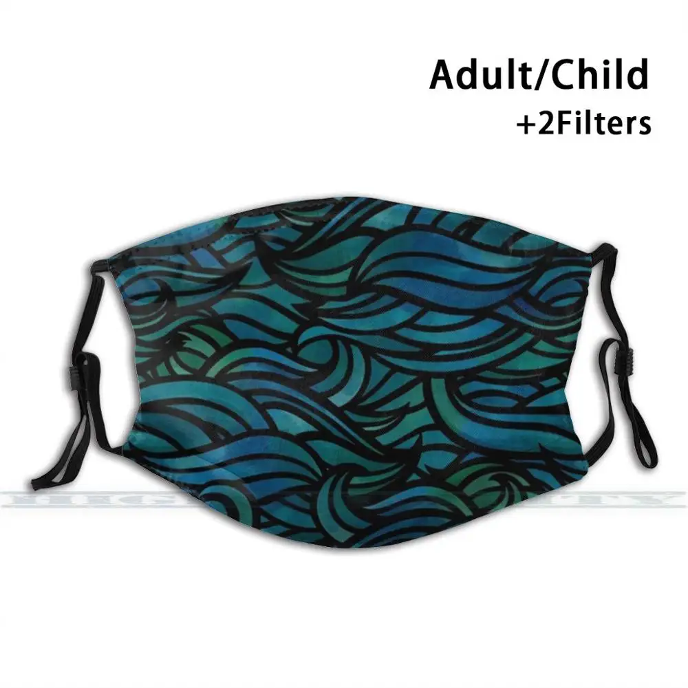

Dark Waves Fashion Print Reusable Funny Pm2.5 Filter Mouth Face Mask Abstract Background Beach Beautiful Black