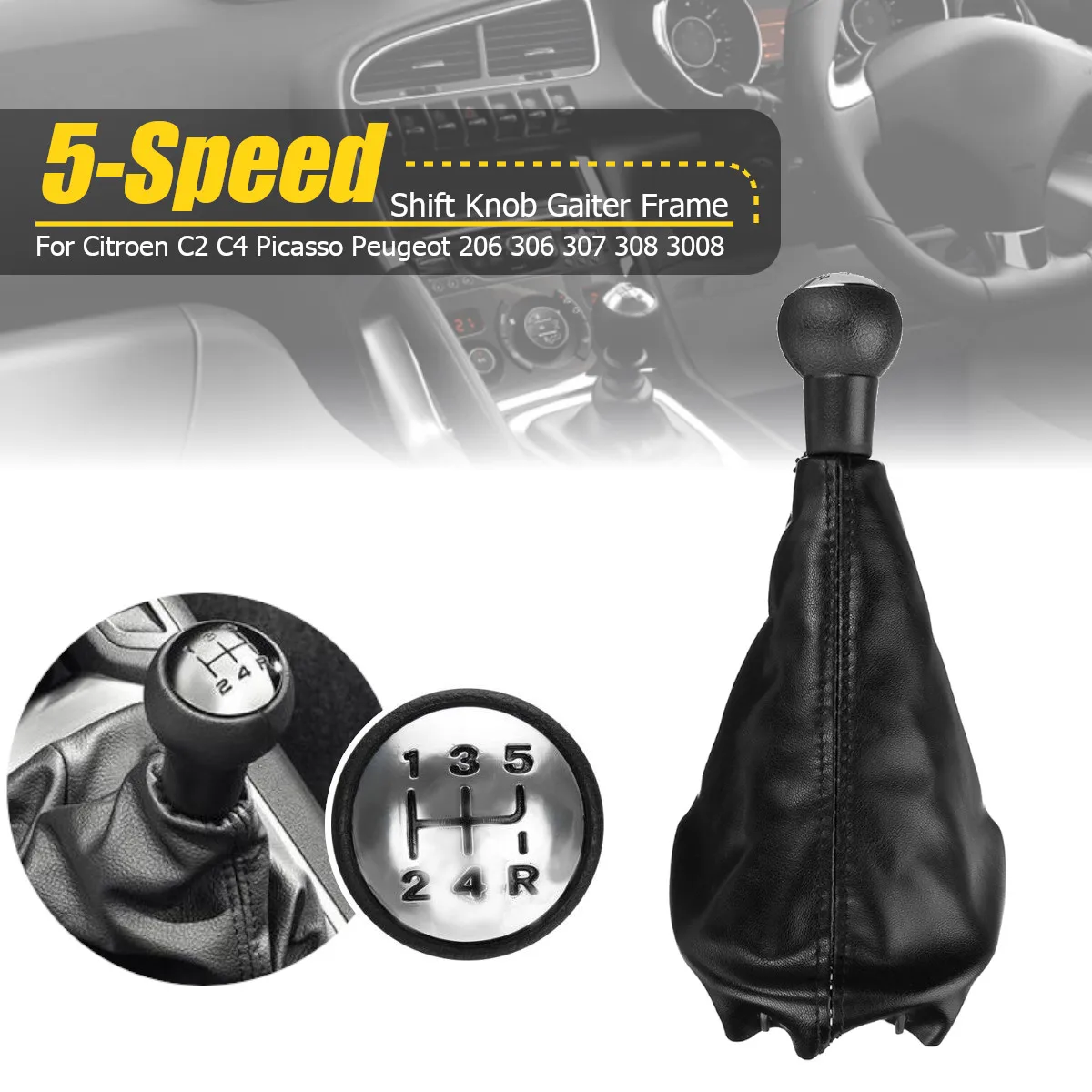 

New 5 Speed Car Manual Gear Shift Knob Gaiter Boot Cover For Peugeot 206 306 307 308 3008 For Citroen C2 C4 Picasso