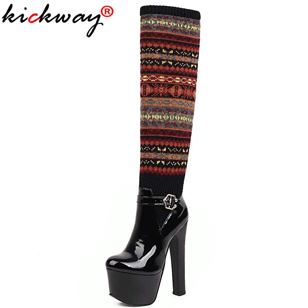 

Aliona Shoo/пикантные Черные Зимние Сапоги выше колена на платформе; Женская дизайнерская обувь; Роскошные женские сапоги на высоком каблуке-шпи...