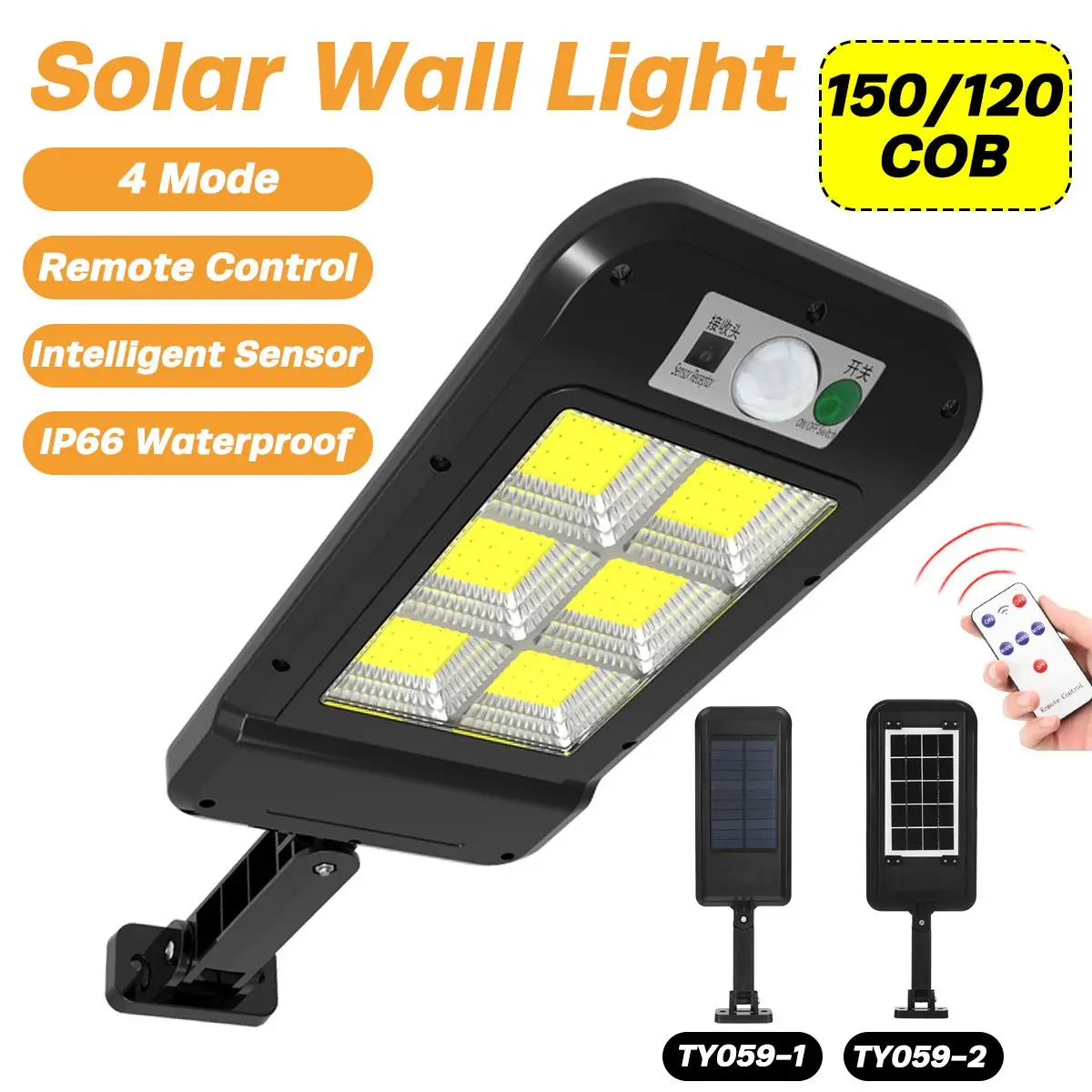 

Уличный светодиодный светильник на солнечной батарее, 120/150COB, IP66, водонепроницаемый настенный светильник, пассивный датчик, человеческий пр...