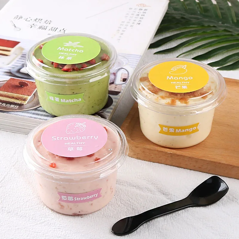 

50pcs Round small ice cream plastic cup 150ml transparent disposable dessert cups baking decoration pudding cake cup with lid
