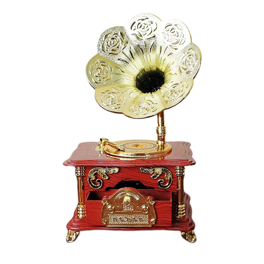 

1PC Retro Phonograph Shape Box Artware Decorative Desktop Ornament for Home Office Gift
