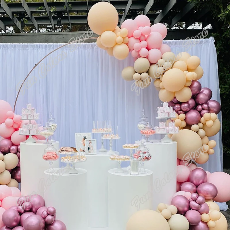 

209pcs Doubled Apricot Wedding Birthday Party Backdrop Baby Shower Chrome Pink Holidays Dinner Table Cream Peach Balloon Garland