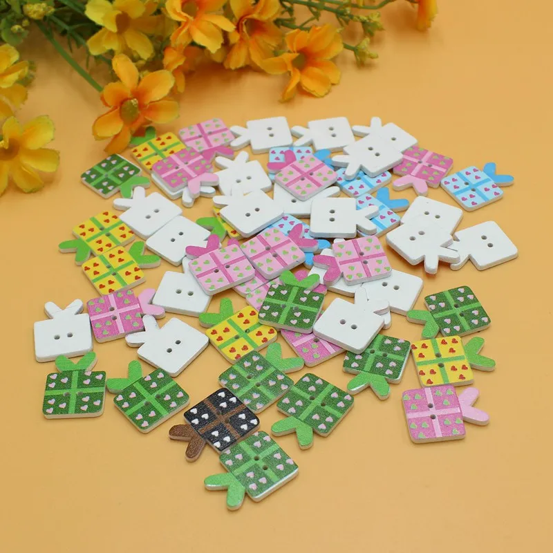 50 шт./лот Подарочная коробка деревянные пуговицы смешанные швейные для одежды