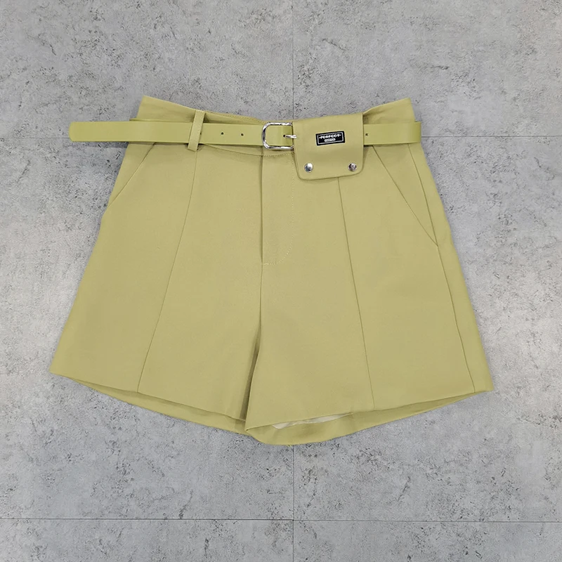 

Belt Women Shorts Plus Size S-3XL New A-Line Pocket Shorts Wide Leg Casual All-match Black Shorts 2021 Spring Summer