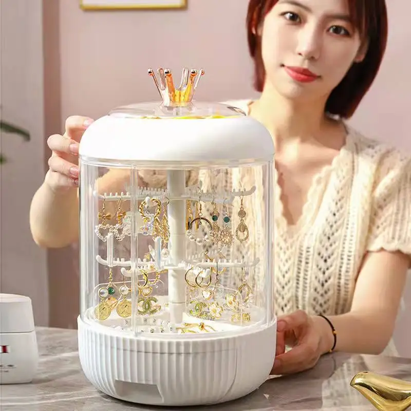 

360 Degree Rotating Jewelry Box Transparent Multi-layer Earring Storage Box Large Capacity Ear Clip Jewelry Finishing Frame