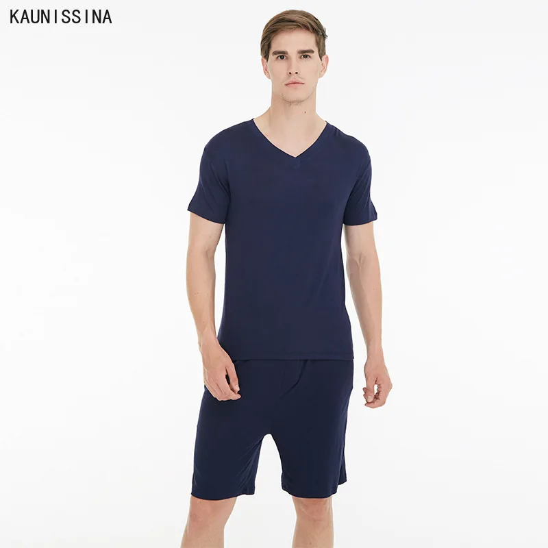 

Для мужчин летняя одежда для сна, пижамы для девочек короткий рукав с v-образным вырезом Ночные сорочки Шорты свободные пижамы мужской разме...