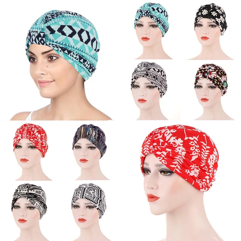 

2020 bohemia print muslim turban scarf for women islamic inner hijab caps Arab wrap head scarves femme musulman turbante mujer