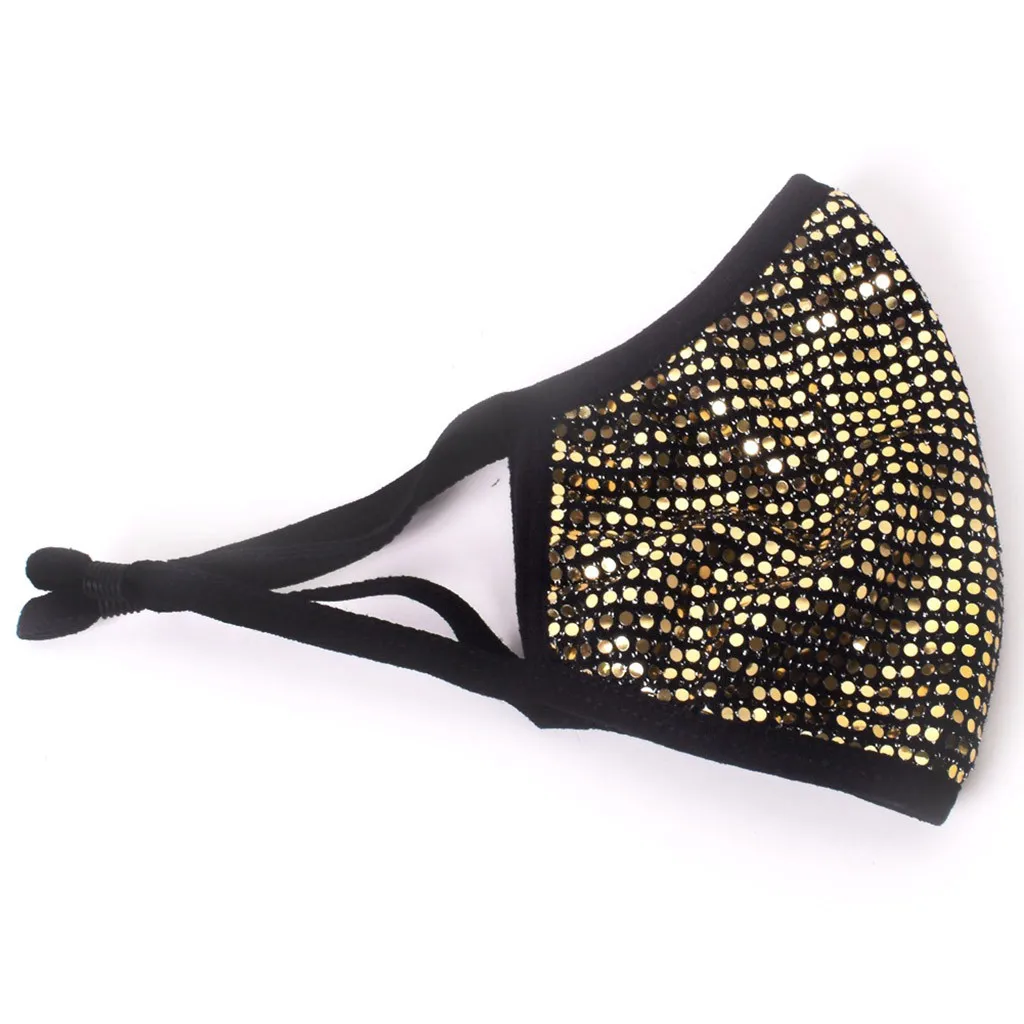 

New Gold Sequined Mask For Women Face Fashion Party Masque Washable Reusable Cotton Masks Masquerade Decoration Nightclub