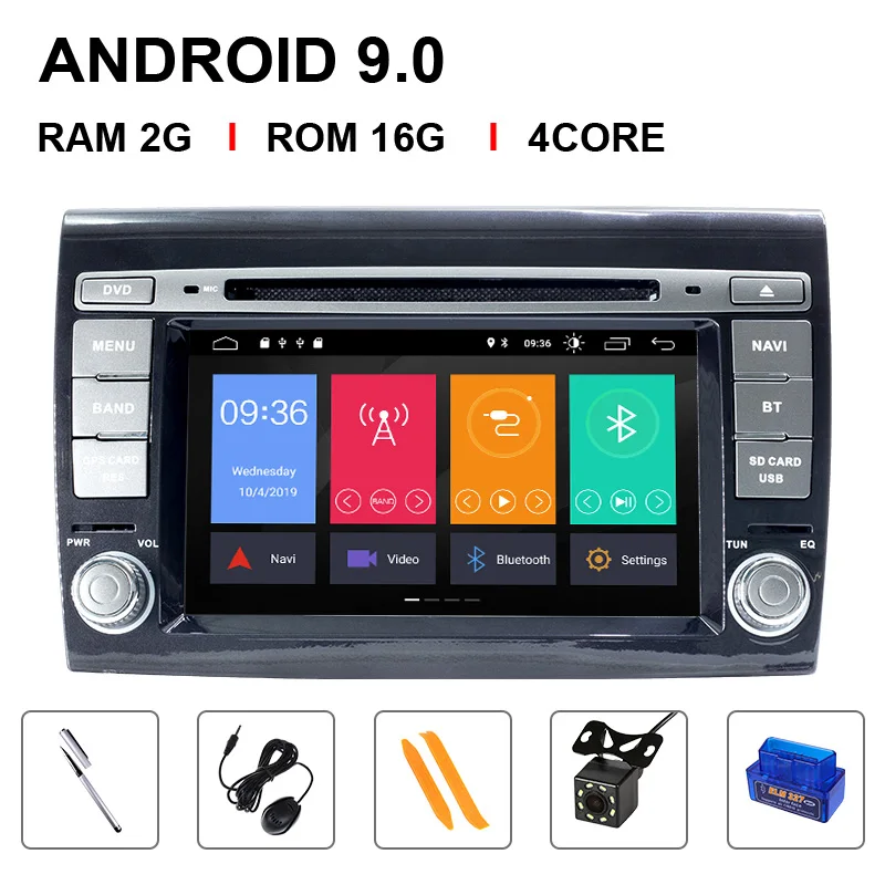 4 Core 16ROM OBD Cam Ips DSP 2 Din Android 9,0 Автомобильный мультимедийный плеер для Fiat/Bravo 2007 2008 2009 2010 2011 2012 автомобиль радио gps навигации автомобиля DVD ТВ 4 Гб - Цвет: 4 Core 16ROM OBD Cam