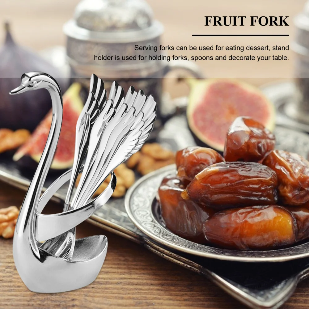 

1 Set Creative Dinnerware Set Decorative Swan Base Holder with 6 Forks for Home