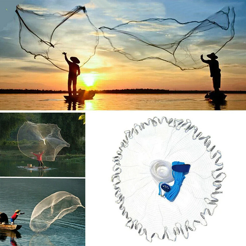

Hand Throw Fishing Cast Net Spin Bait Sinker Diameter Full Spread Mesh Equipment FK88