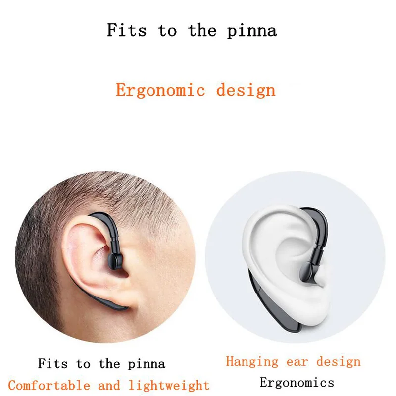 Hanging ear wireless bluetooth headset ultra light material painless wearing business sports stereo without ears for 15 hours