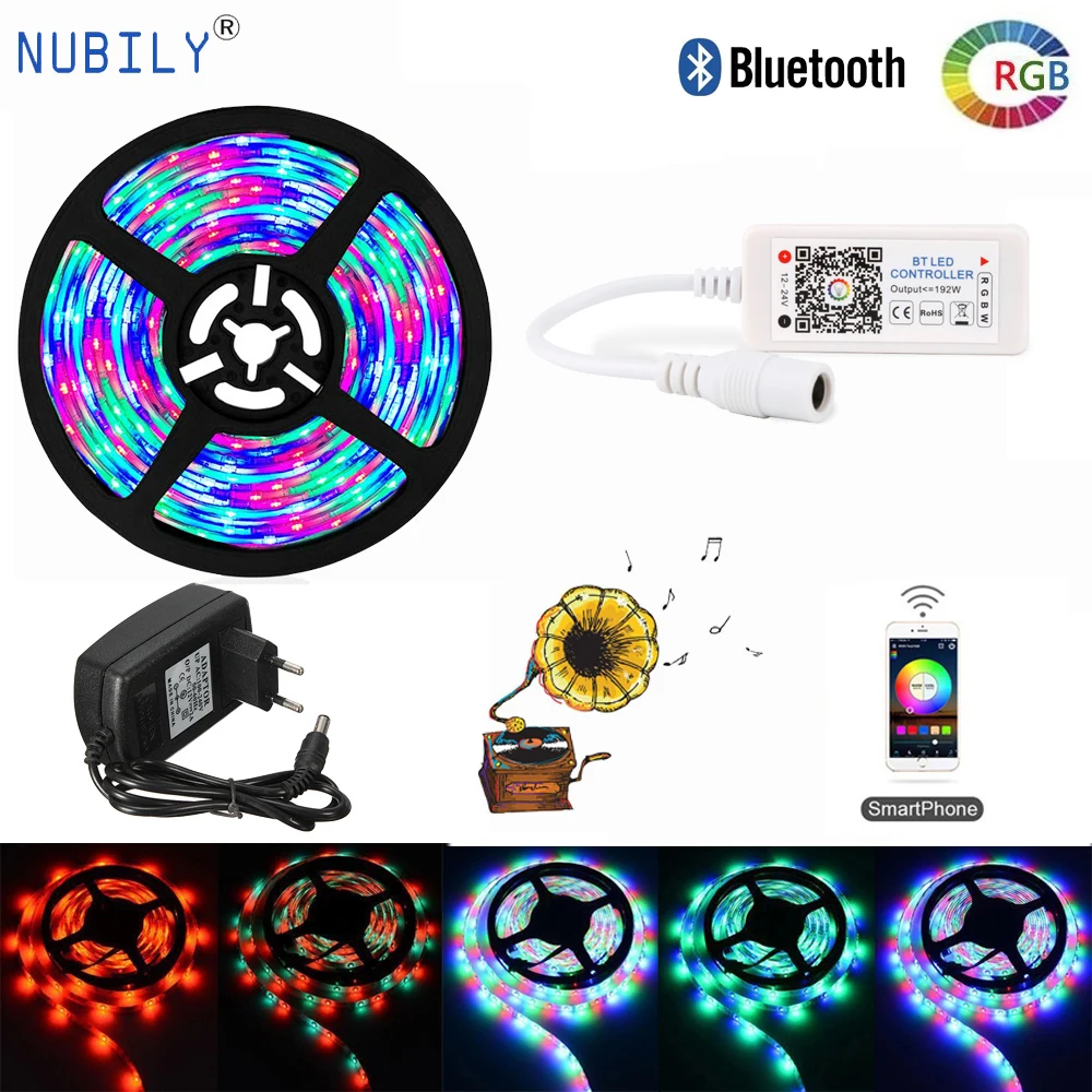 Цветная (RGB) светодиодная лента светильник с Bluetooth контроллер 5 м 300LED