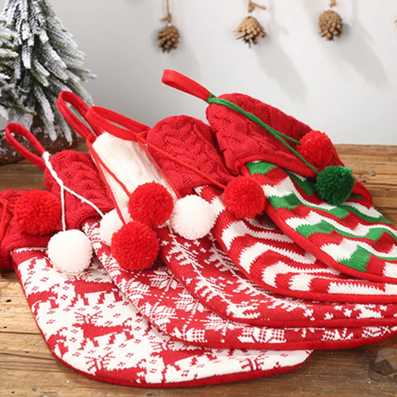Новые рождественские чулки Веселое Рождество Яркие сумки вязаные вечерние