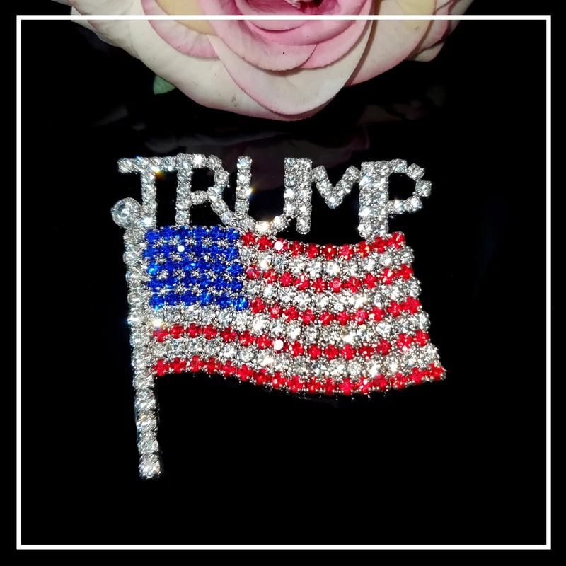 Blingbling Хрустальная брошь ручной работы с надписью Трамп флагом США сувенирная на