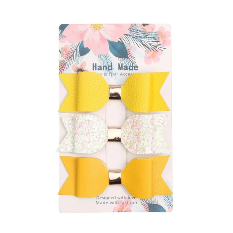 3 шт./лот детские заколки для волос с блестящим бантом ручной работы розовые