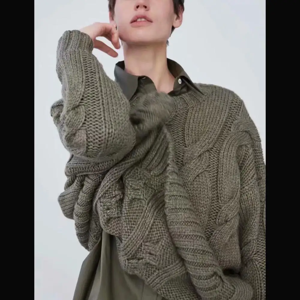 ZA Winter Warm loose knitted thick Winding sweater women pullover wide sleeve chic lady casual pull femme jersey woman jumper | Женская