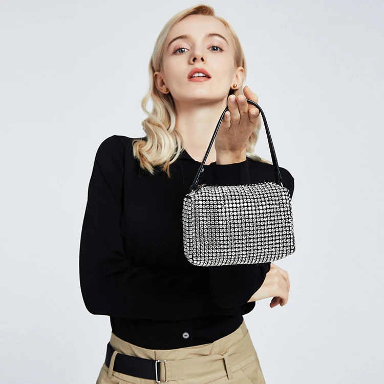 

Free Shipping 2021 Women's Sparkling Crystal Sparkling Beaded Sparkling Diamond Small Square Box Clutch Purse Handbag
