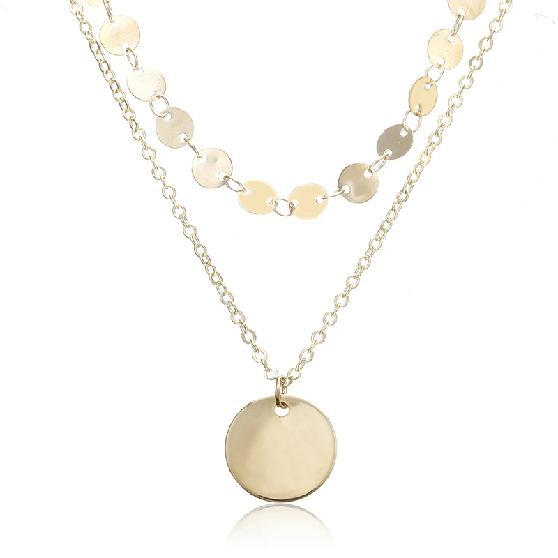 В богемном стиле Многослойные чокер с цепочкой колье монета золотого цвета Кулон