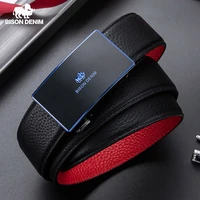 bison denim genuine leather belt for men automatic buckle cowskin mens belt business casual formal male belt and gift box