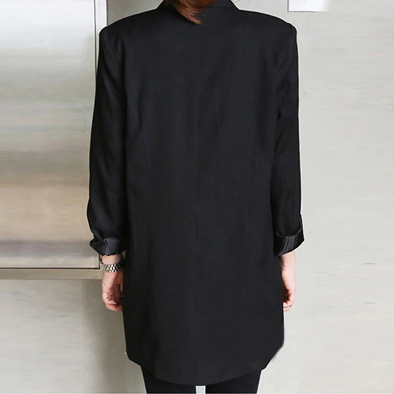 Женская куртка черная однотонная с прямым и гладким воротником | одежда