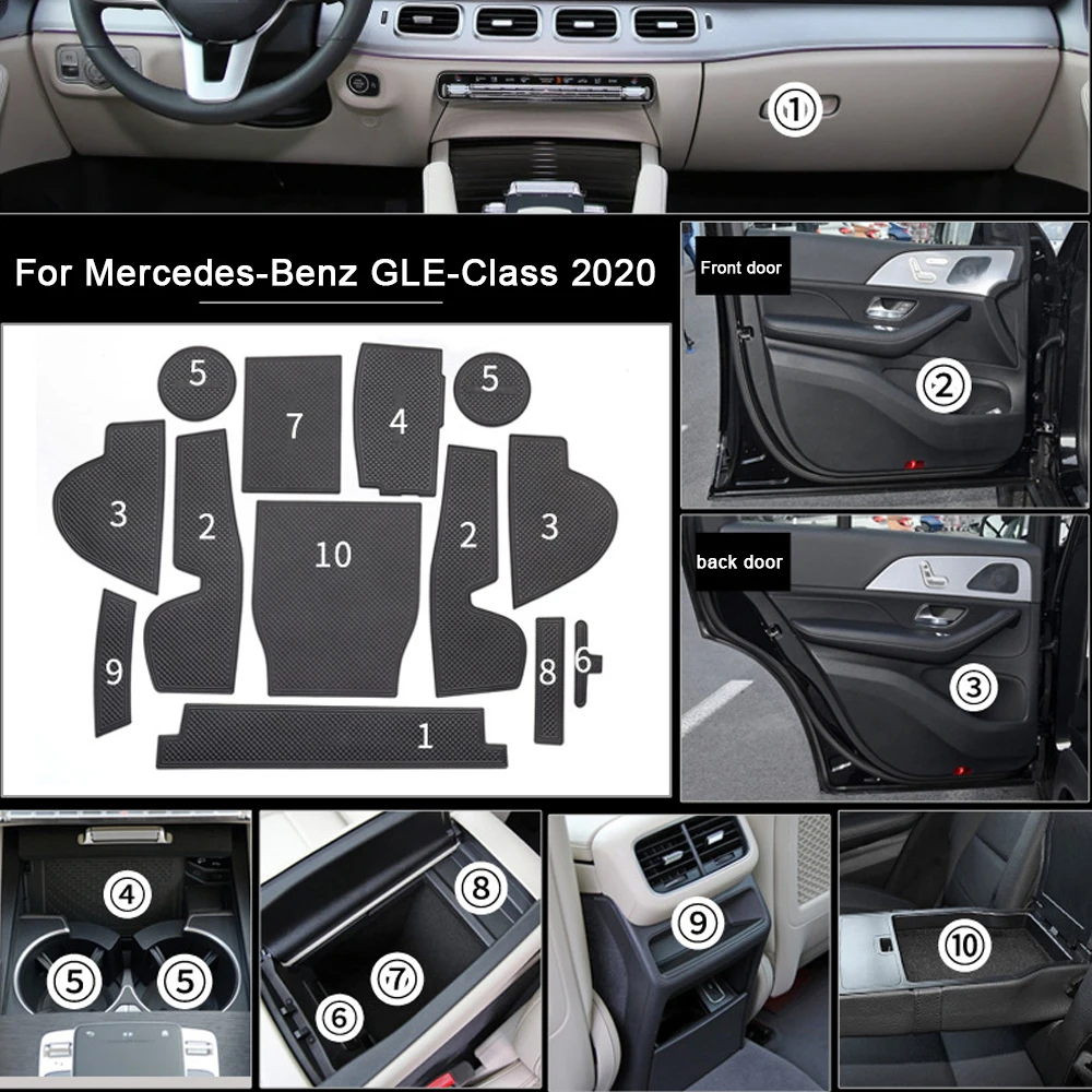 

Car Door Groove Mat For Mercedes-Benz GLE-Class 2020 PU Leather Car Anti Slip Mat Non-Slip Covers Cup Pad Interior Accessories