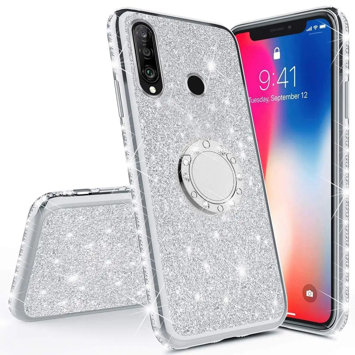 Блестящий чехол с кольцом на палец для HUAWEI P30 Lite Pro P30Lite блестящий мягкий подставка