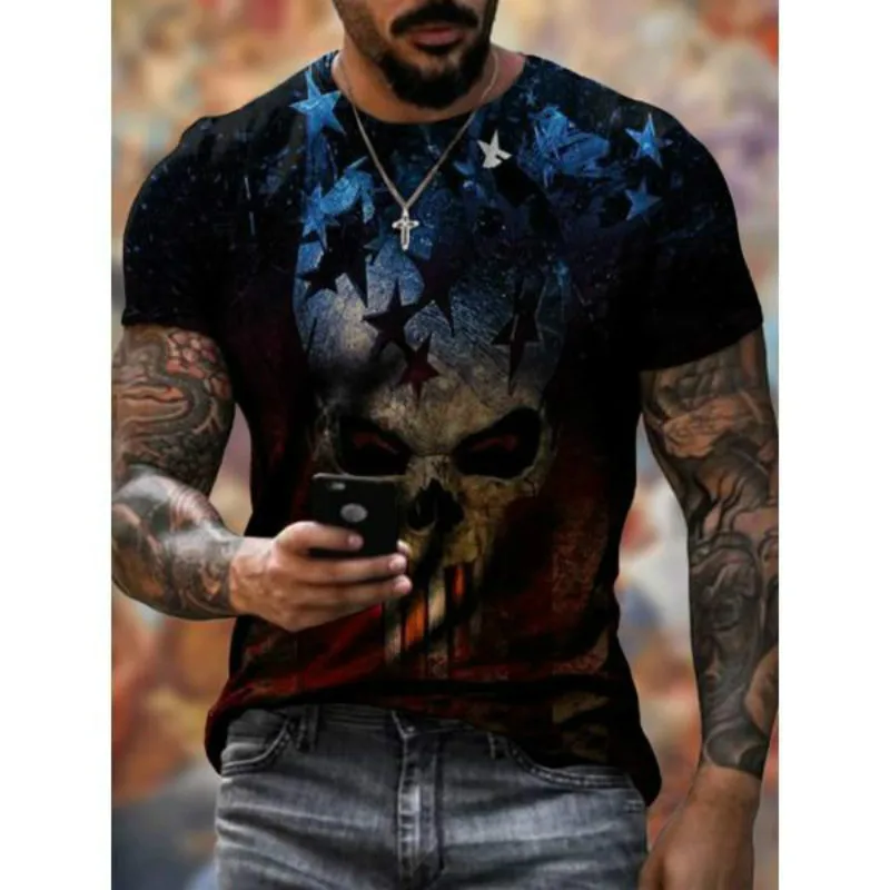 

Men's T Shirt 2021 Summer Fashion Street Personality Skull Head 3D Printing T-shirts Plus Size Comfortable Short Sleeve Tshirts