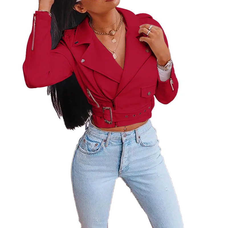 

WEPBEL Autumn Solid Color Zip Button Stitching Jacket Women's Casual Long-Sleeved Turn-down Collar Short Jacket