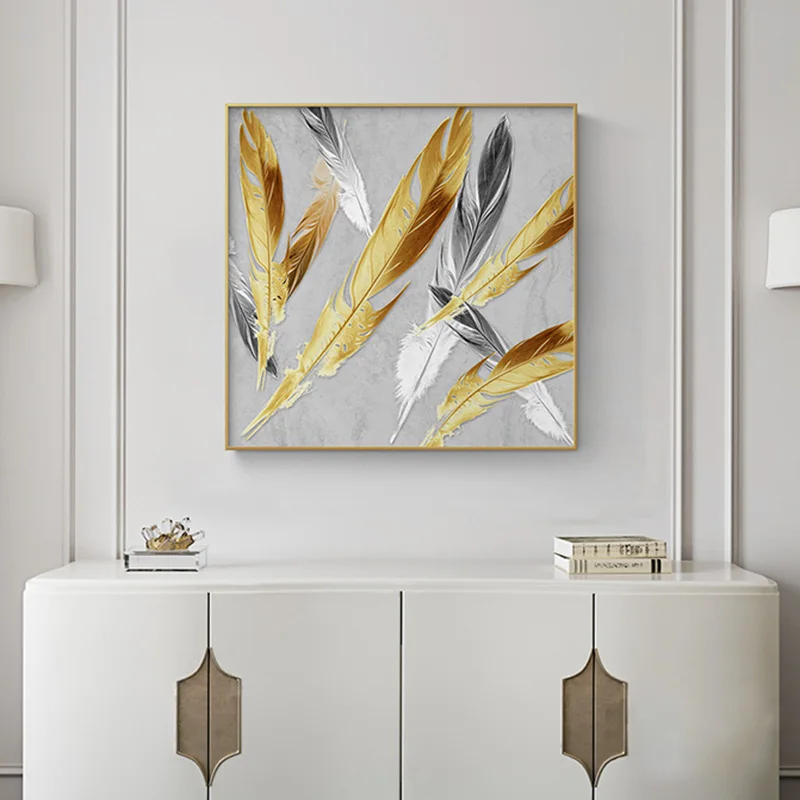 RELIABLI абстрактное искусство золотые серебряные перья Картина на холсте Настенная