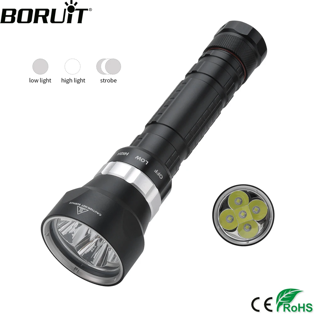BORUiT DX5 Дайвинг фонарик 6000LM оригинальный XM-L L2 светодиодный фонарь супер мощный 3