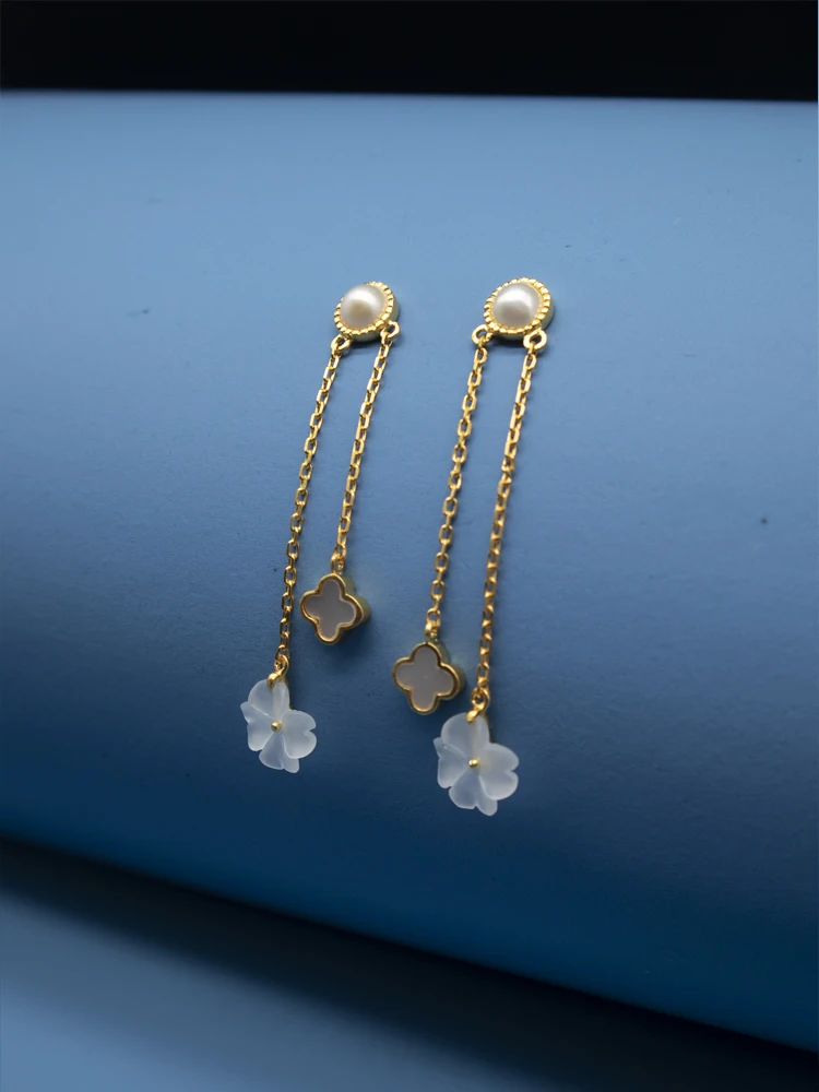 Длинные серьги MIQIAO из стерлингового серебра 925 пробы с позолоченными жемчужинами