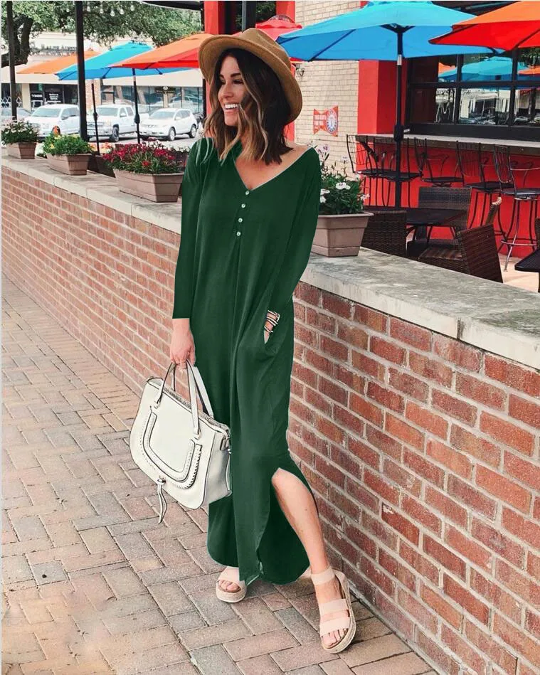 

Women's button split dress fashion dress
