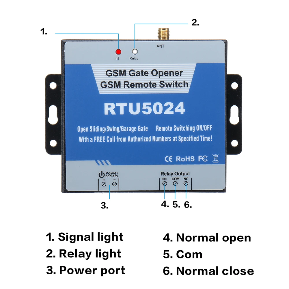 

RTU5024 GSM Gate Opener Relay Remote Control Door Access Switch Wireless Door Opener Free Call 850/900/1800/1900MHz
