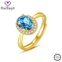 huisept trendy women ring s925 silver jewelry accessories oval sapphire zircon gemstone open finger rings for wedding party gift