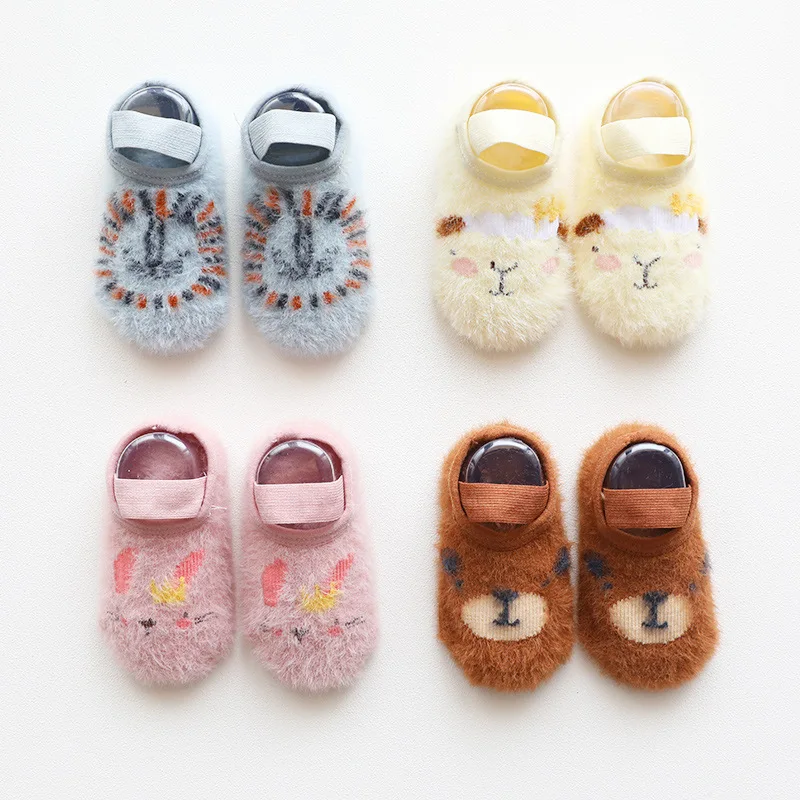 

fuzzy baby shoes toddler infant newborn rubber bottom unisex baby girl boy warm winter animal elastic band non-slip new 2020