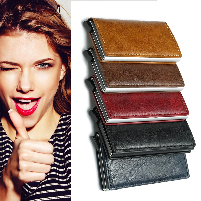 Противоугонный Авто кредитный держатель для карт Кожаный RFID блокирующий