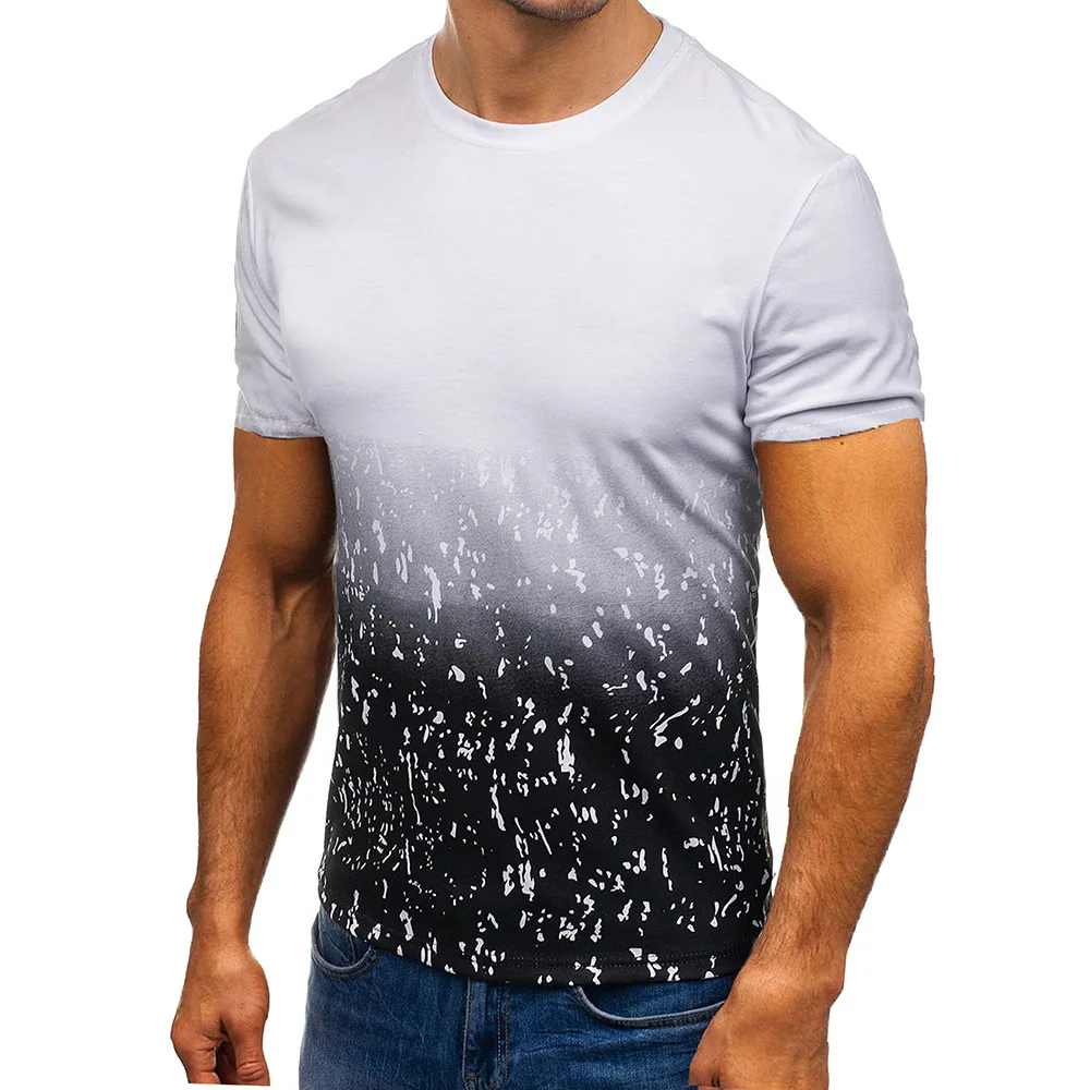 

2021 European And American Summer New Muscle Fitness Short-Sleeved Gradient Solid Color Casual Short T-Shirt