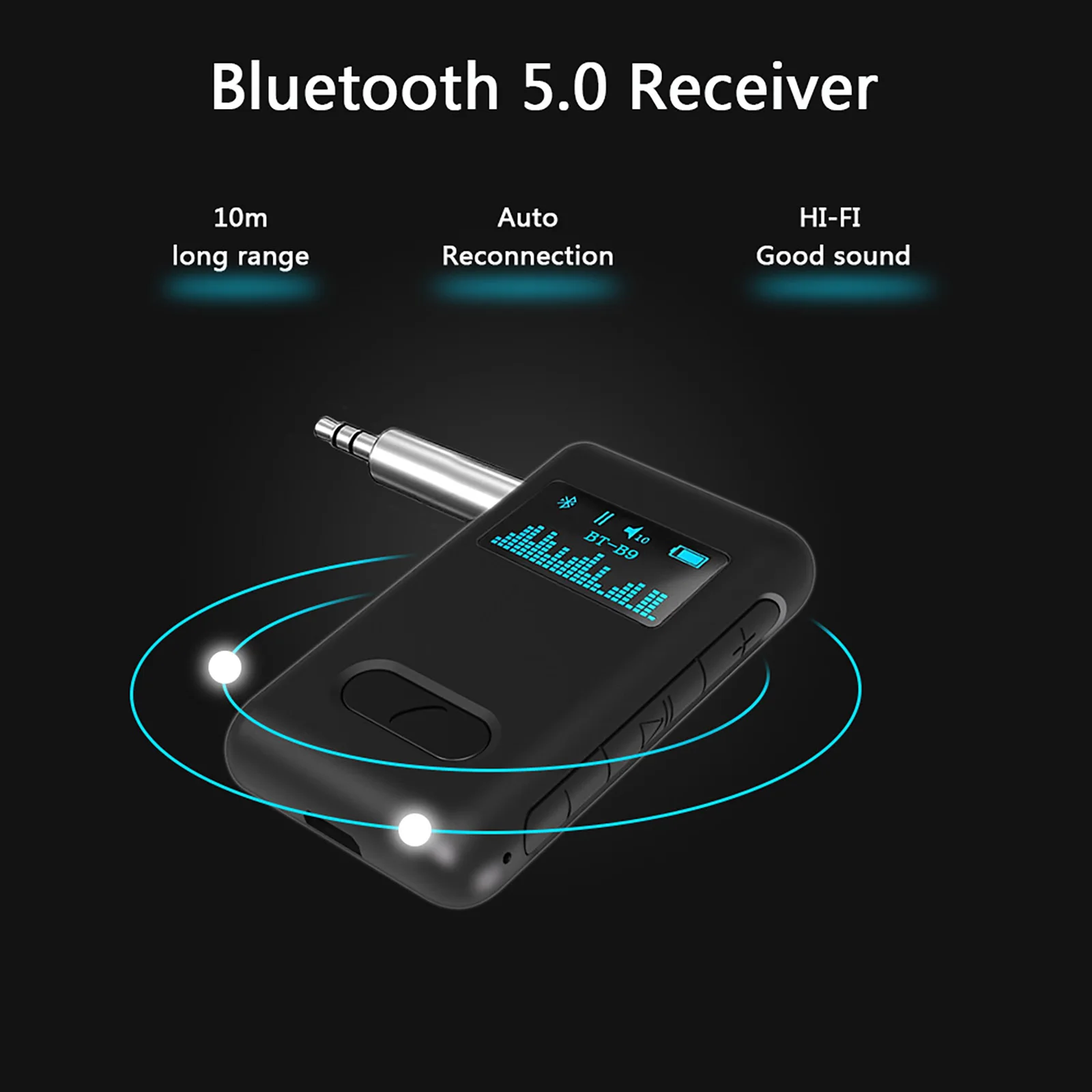 

Car Bluetooth Adapter Hands-Free Calls With Display Screen 3.5mm Car Bluetooth Receiver for TV Home Sound System Car