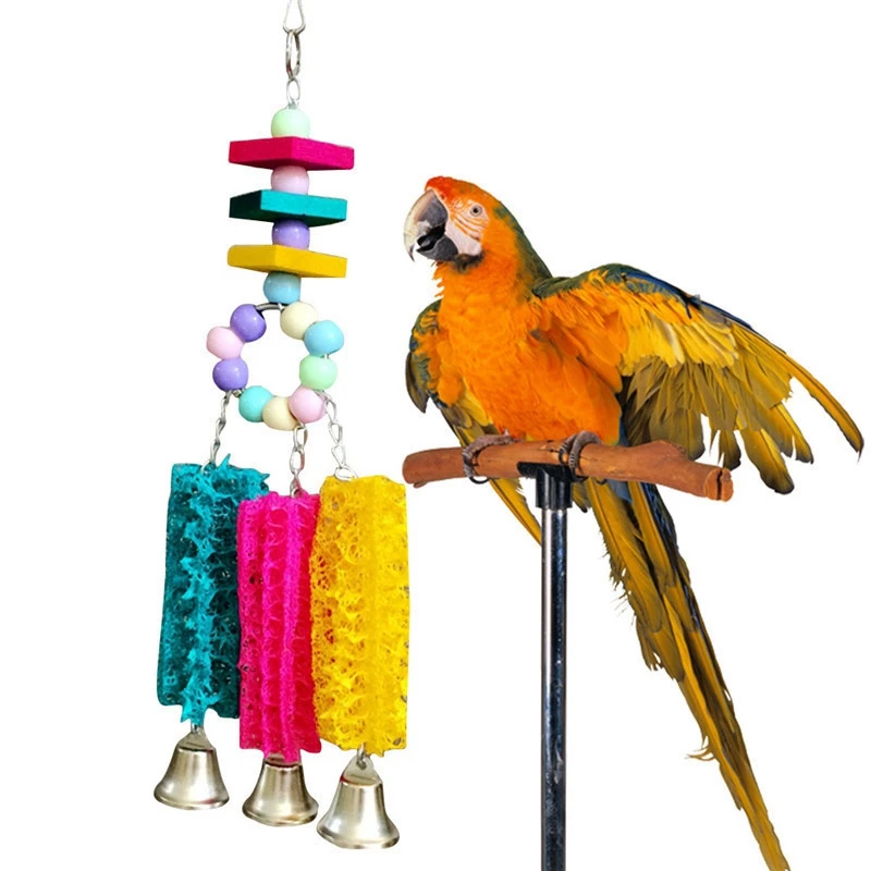 

Hen Toys Natural Color Loofah Hanging Bell Chew Toys Parrot Chew Toys